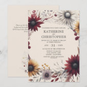 Elegante Herfst Wildbloemen Bourgondische bruiloft Kaart (Voorkant / Achterkant)