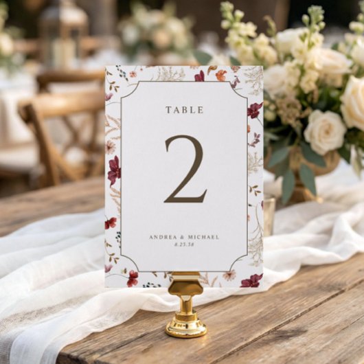 Elegante Herfst Wilde Bloem Bruiloft Tafel Nummers Kaart