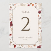 Elegante Herfst Wilde Bloem Bruiloft Tafel Nummers Kaart (Voorkant)