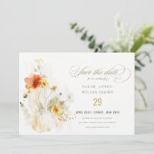 Elegante Herfst Wilde Bloem Pompoen Watercolor Tro Save The Date (Staand voorkant)