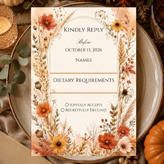 Elegante herfst wilde bloemen bruiloft RSVP kaartje