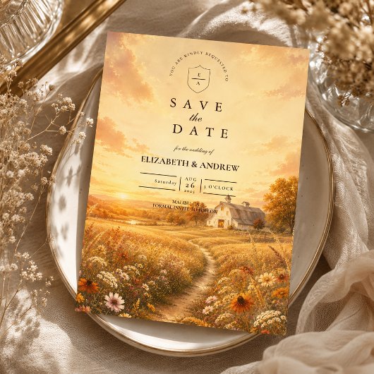 Elegante herfst wilde bloemen bruiloft save the date