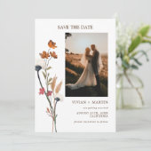 Elegante herfst wilde bloemen foto save the date (Staand voorkant)