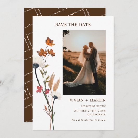 Elegante herfst wilde bloemen foto save the date (Voorkant / Achterkant)