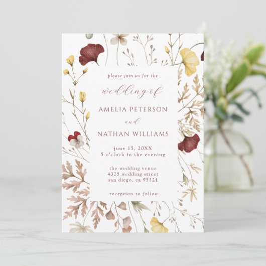 Elegante Herfst Wildflower Botanische bruiloft Kaart (Staand voorkant)