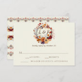 Elegante Herfst Wildflower Initiaal Bruiloft RSVP  (Voorkant / Achterkant)