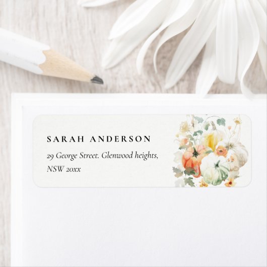 Elegante Herfst Wildflower Pompoen Waterverf Adres Etiket (Insitu)