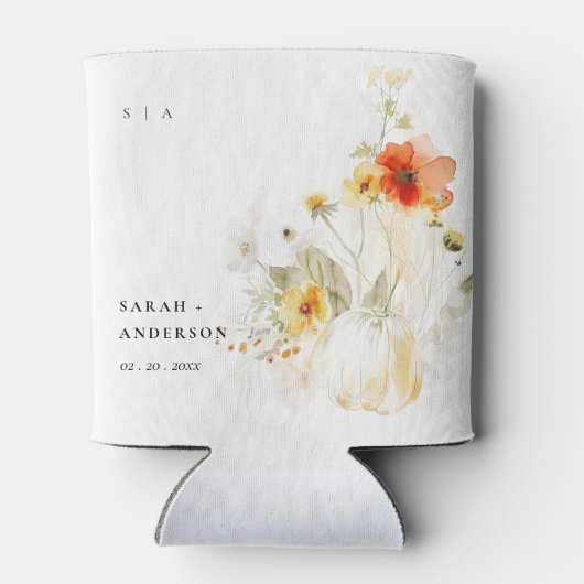 Elegante Herfst Wildflower Pompoen Waterverf bruil Blikjeskoeler (Achterkant)