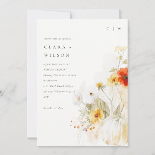 Elegante Herfst Wildflower Pompoen Waterverf bruil Kaart (Voorkant)