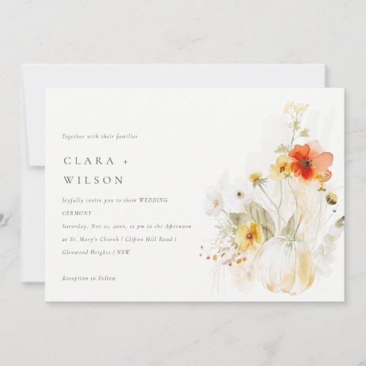 Elegante Herfst Wildflower Pompoen Waterverf bruil Kaart (Voorkant)