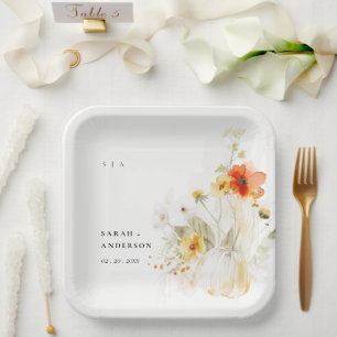 Elegante Herfst Wildflower Pompoen Waterverf bruil Papieren Bordje