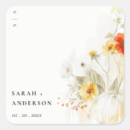 Elegante Herfst Wildflower Pompoen Waterverf bruil Vierkante Sticker