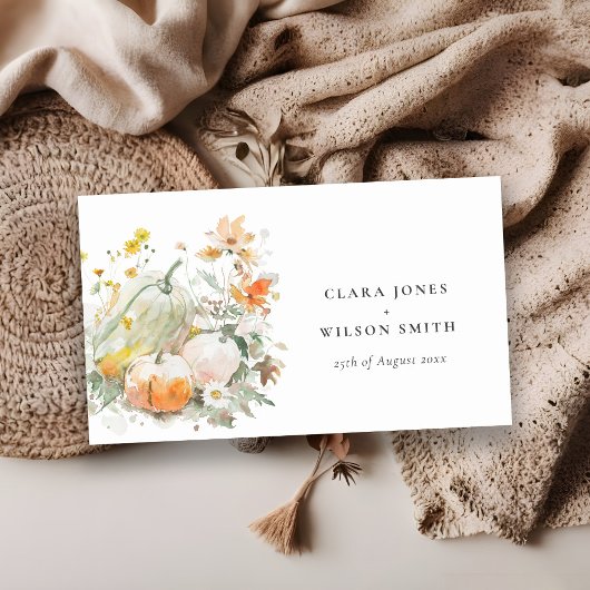Elegante Herfst Wildflower Pumpkin Wedding Website Informatiekaartje