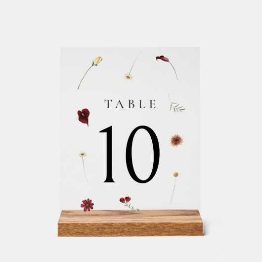 Elegante Herfst Wildflower Trouwtafel nummer #10 Acryl Bord (Voorkant)