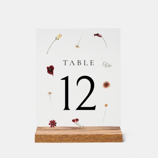 Elegante Herfst Wildflower Trouwtafel nummer #12 Acryl Bord (Voorkant)