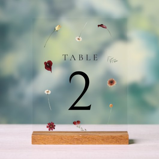Elegante Herfst Wildflower Trouwtafel nummer #2 Acryl Bord (Neutraal)