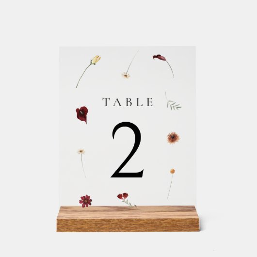 Elegante Herfst Wildflower Trouwtafel nummer #2 Acryl Bord (Voorkant)