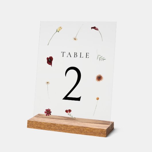 Elegante Herfst Wildflower Trouwtafel nummer #2 Acryl Bord (Hoek)