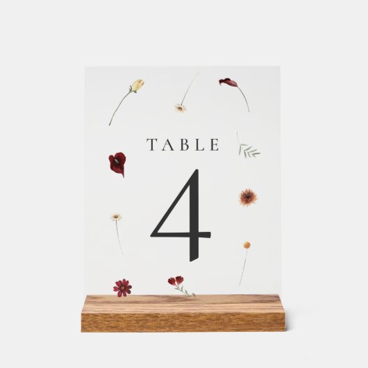 Elegante Herfst Wildflower Trouwtafel Nummer #4 Acryl Bord (Voorkant)