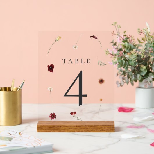 Elegante Herfst Wildflower Trouwtafel Nummer #4 Acryl Bord (Huwelijk)