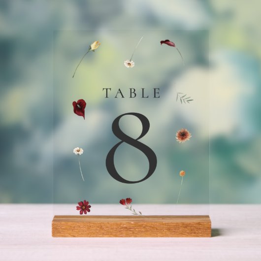 Elegante Herfst Wildflower Trouwtafel nummer #8 Acryl Bord (Neutraal)