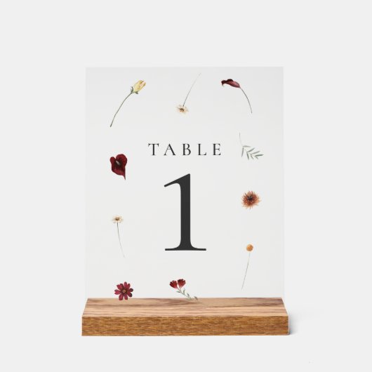 Elegante Herfst Wildflower Trouwtafel Nummer Acryl Bord (Voorkant)