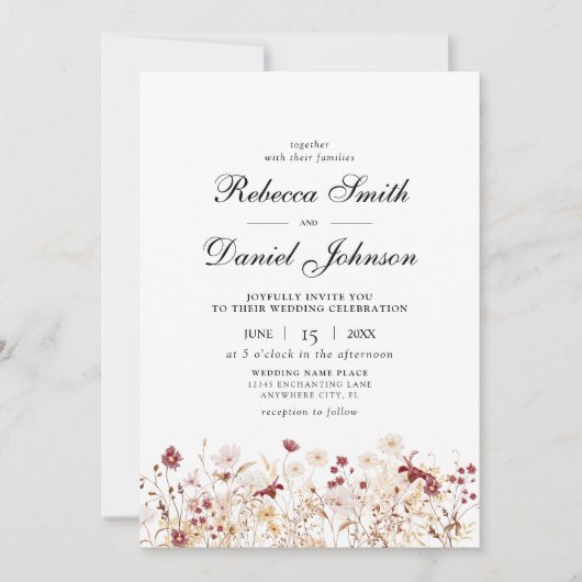Elegante herfst Wildflowers Bloemenbruiloft Kaart (Voorkant)