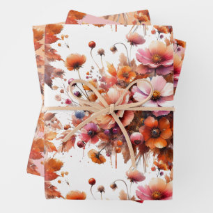 Elegante Herfst Wildflowers Bruin Boeket Boho Inpakpapier Vel