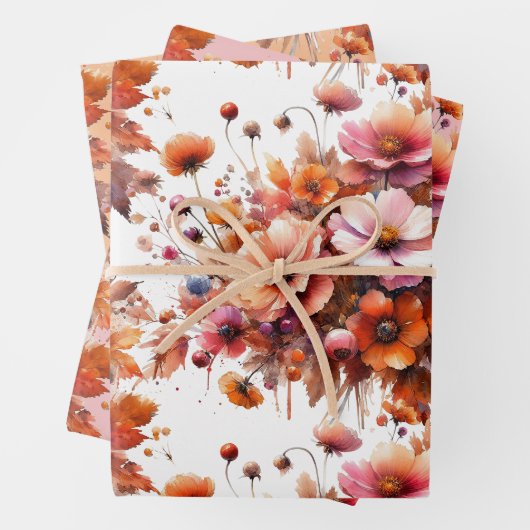 Elegante Herfst Wildflowers Bruin Boeket Boho Inpakpapier Vel (In situ)