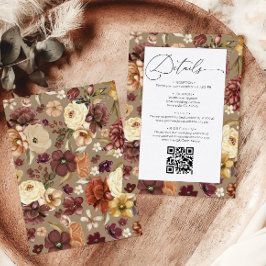 Elegante Herfst Wildflowers Floral Wedding Details Informatiekaartje