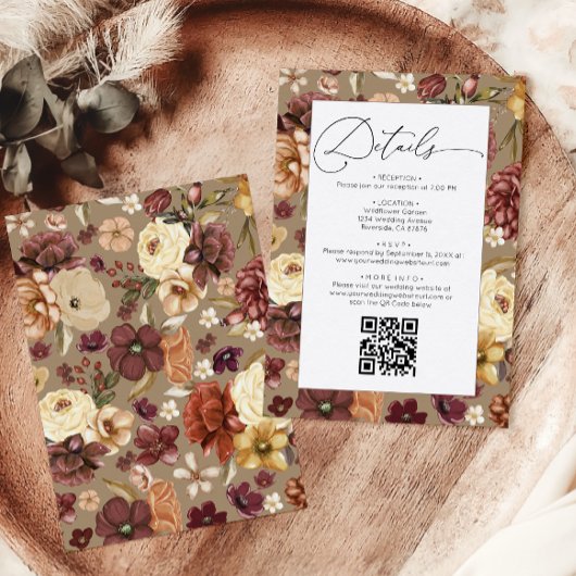 Elegante Herfst Wildflowers Floral Wedding Details Informatiekaartje