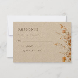 Elegante Herfst Wildflowers Kraft Wedding RSVP Kaartje