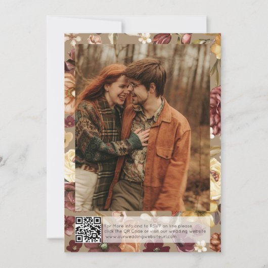 Elegante Herfst Wildflowers QR Code Fotobruiloft Kaart (Achterkant)