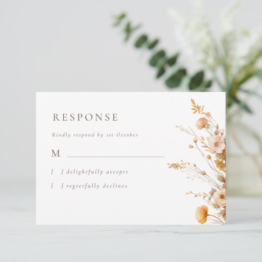 Elegante Herfst Wildflowers Wedding RSVP Kaartje (Staand voorkant)