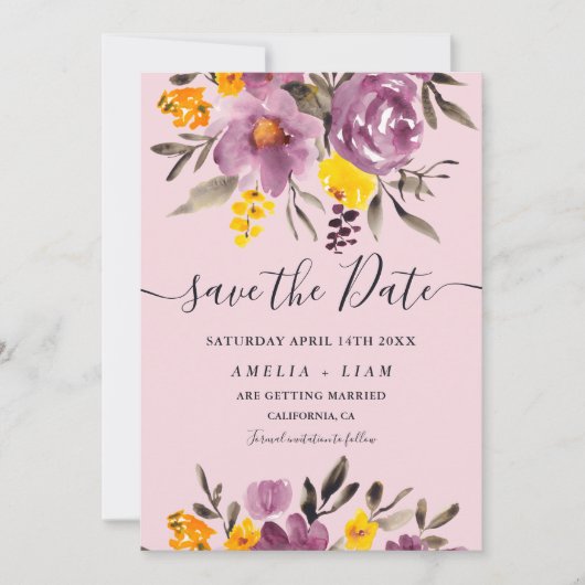 Elegante herfst winter paarse bloemen sparen de da save the date (Voorkant)