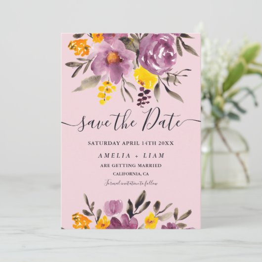 Elegante herfst winter paarse bloemen sparen de da save the date (Staand voorkant)