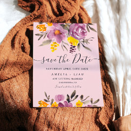 Elegante herfst winter paarse bloemen sparen de da save the date