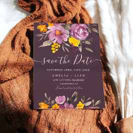 Elegante herfst winter paarse bloemen sparen de da save the date