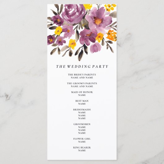 Elegante herfst winter paarse bloemenbruiloft prog programmakaart (Achterkant)