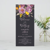 Elegante herfst winter paarse bloemenbruiloft prog programmakaart (Staand voorkant)