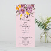 Elegante herfst winter paarse bloemenbruiloft prog programmakaart (Staand voorkant)