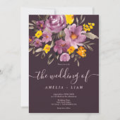 Elegante herfst winter paarse bloemenschrift bruil kaart (Voorkant)