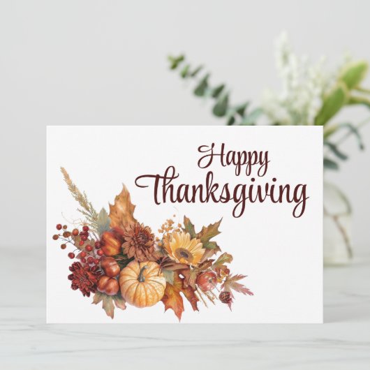 Elegante herfst wit gelukkig Thanksgiving Feestdagenkaart (Staand voorkant)