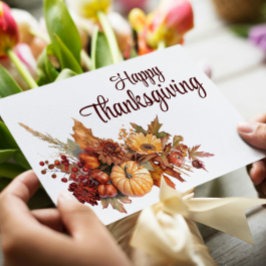 Elegante Herfst Wit Prettig Thanksgivingdag Feestdagenkaart