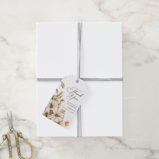 Elegante Herfst Witte Pompoen Dank je Cadeaulabel (Met Touw)