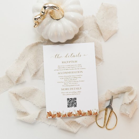 Elegante Herfst Witte Pompoen Trouwdetails Kaart