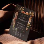 Elegante herfst zwart bloemenbruiloft repetitie di kaart