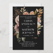 Elegante herfst zwart bloemenbruiloft repetitie di kaart (Voorkant)