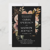 Elegante herfst zwart bloemenbruiloft verlovingsfe kaart (Voorkant)