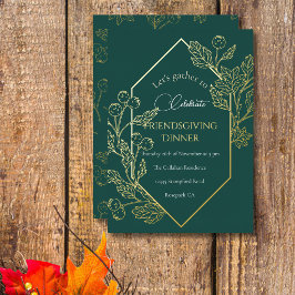 Elegante herfstbesframe donker turquoise goud schr folie feestdagenkaart